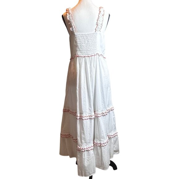 J.Crew Womens White Dress Sleeveless Maxi Dress Ruffle Trim Smocked Back Sz10 - Picture 3 of 13